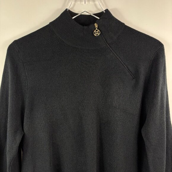 Luxe 360  Women’s Sweater M Black Mock Neck Turtle Neck Gold Zipper MCM Madmen - Picture 6 of 14
